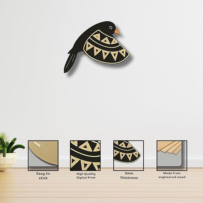 GiftOday Wooden 3D 5 Pieces Birds for Wall Art Panel  Wood Bird Folk Art Wall Hanging Style 4