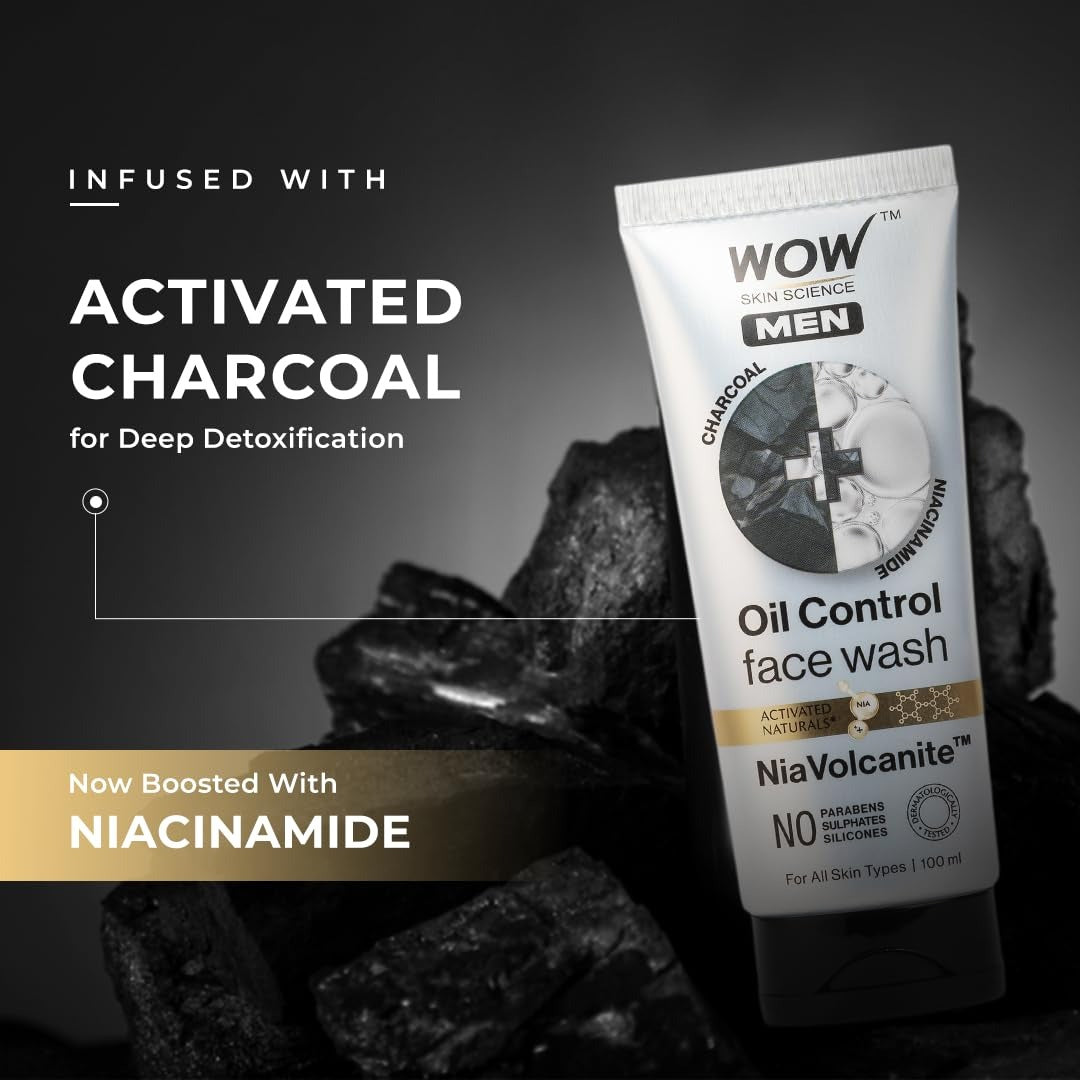 WOW Skin Science MEN CHARCOAL + NIACINAMIDE Oil-Control Face Wash