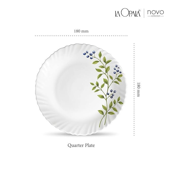 La Opala Novo Collection Opal Glass Crockery Quarter Plate Set of 6 Lush Greens Design