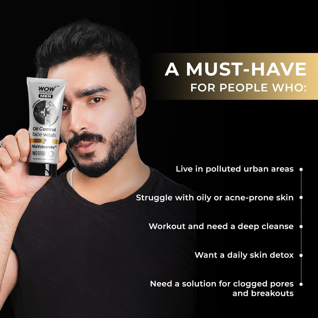WOW Skin Science MEN CHARCOAL + NIACINAMIDE Oil-Control Face Wash