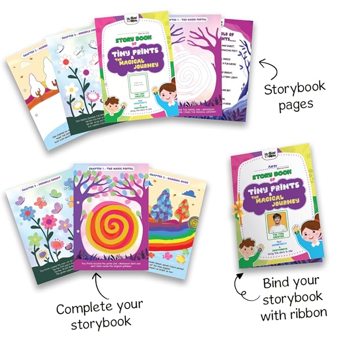 GiniMini Tiny Prints and The Magical Journey Art & Craft Kit for Kids 3–5 10 Story-Based Activities Fingerprint Painting Stickers DIY Scrapbook