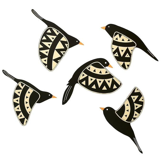 GiftOday Wooden 3D 5 Pieces Birds for Wall Art Panel  Wood Bird Folk Art Wall Hanging Style 4