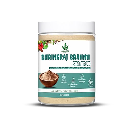 Havintha's Natural Shampoo for Hair with Amla Reetha Shikakai Methidana Hibiscus Bhringraj Brahmi and Flax Seed Powder - 250 gms