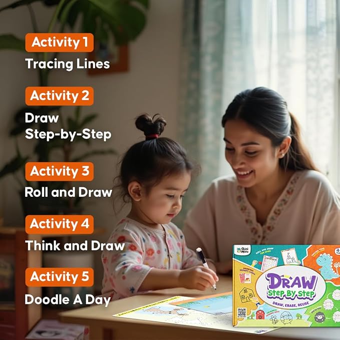GiniMini Draw Step by Step Kit for Kids 4+ Learn to Draw with 60+ Shapes & Tracing Practice Reusable Travel-Friendly Art & Doodle Kit Creative Educational Gift for Boys & Girls