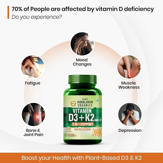 Himalayan Organics Plant Based D3 + K2 Capsules - 120 Tabs