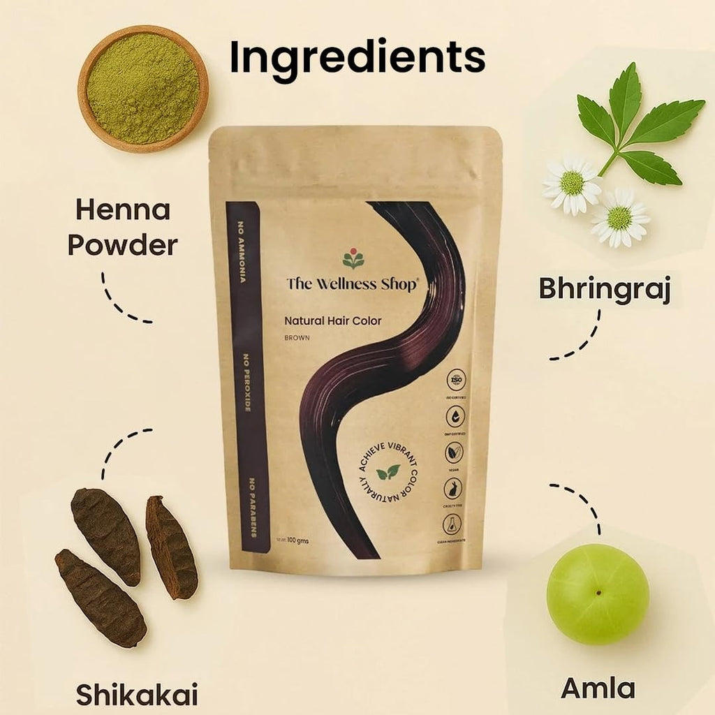 The Wellness Shop Natural Brown Hair Color Powder - 100 gms