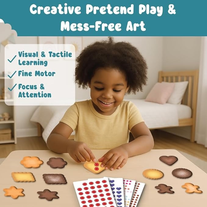 Binca Stickies Cookie Cafe, Sticker Art Activity Kit - 2000+ Stickers, Mess-Free Pretend Play, DIY Sticker Art for Toddlers, Kids Travel Activities, Craft Kits & Gifts for Boys & Girls Ages 4,5,6,7
