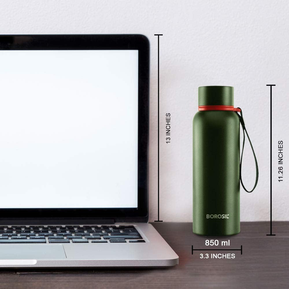 Borosil Hydra Thermoflask Water Bottle Trek Green 850ml