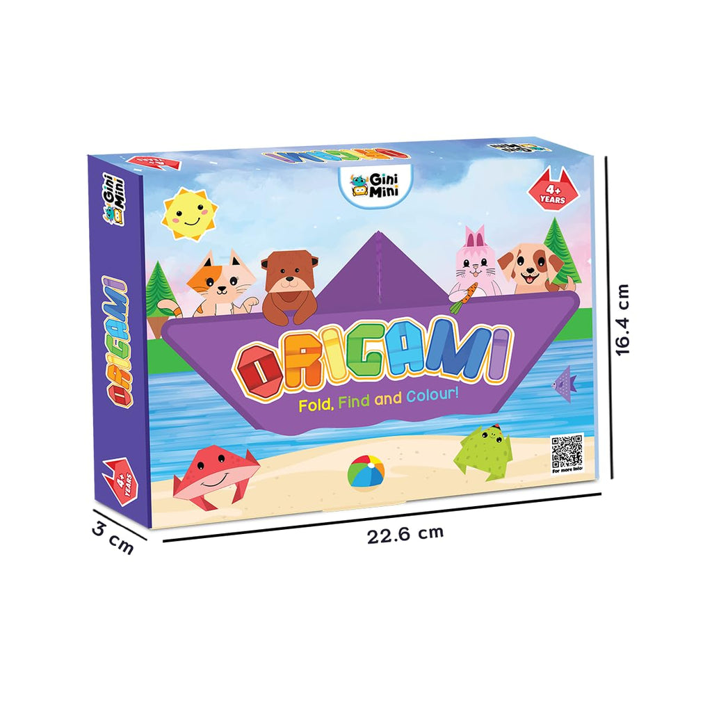 GiniMini Origami DIY Craft Kit for Kids 4+ 20-Sheet Fold Find & Colour Set with Riddle Scrapbook & Crayons Creativity & Motor Skills Builder Ideal Diwali Gift for Children