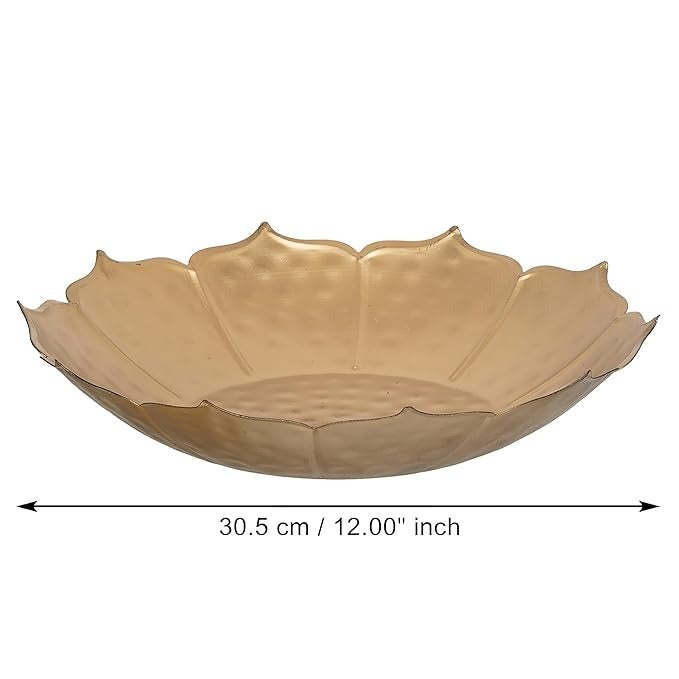 eCraftIndia Golden Metal Lotus Urli for Home Decor Office Table,Flower Decorative Bowl  - (27x27cm)