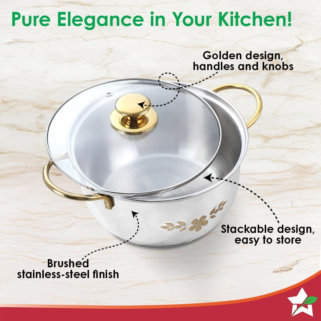 Wonderchef Gold Stanton Stainless Steel Casserole Set 3 Pcs