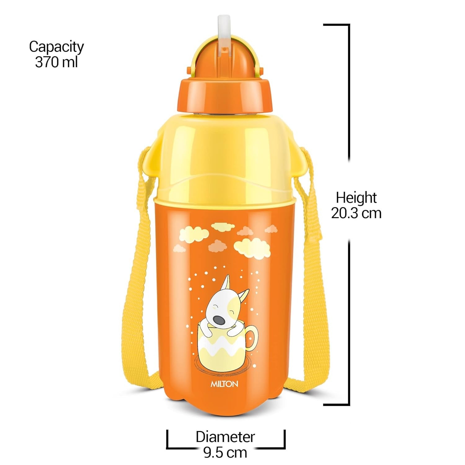 Milton Kool Trendy Plastic Insulated Water Bottle with Straw for Kids 370ml