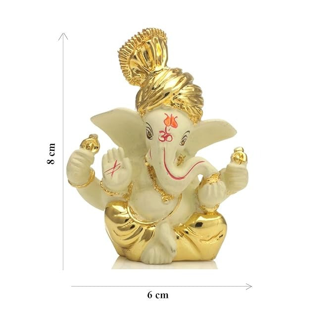 Ganesha Idol Terracotta Gold Plated Ganesh Statue Golden 8x6cm Type 4