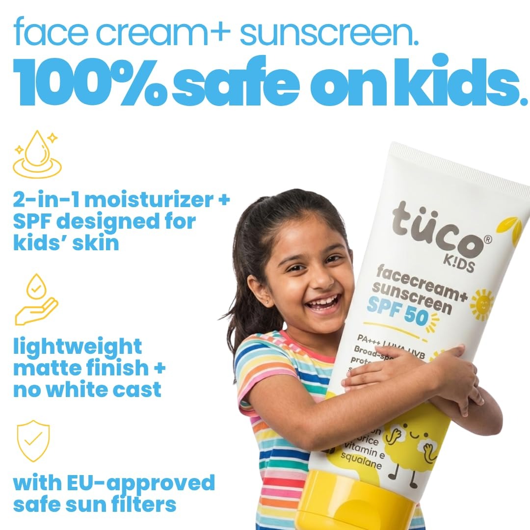 Tuco Kids 2 in 1 Face Cream + Sunscreen SPF 50 with Saffron oil - 50 gms