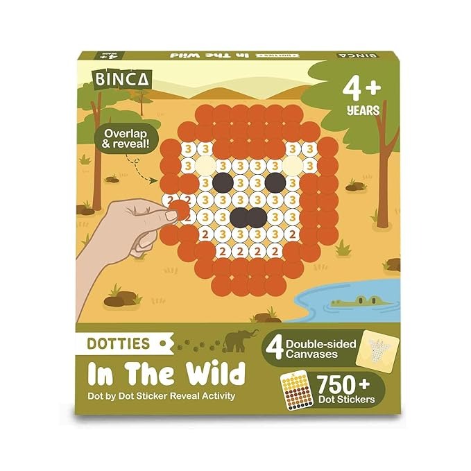 Binca Dotties Dot Art Activity Kit, 750+ Stickers Wild Animals DIY Dot Sticker Art Ages 4,5,6,7
