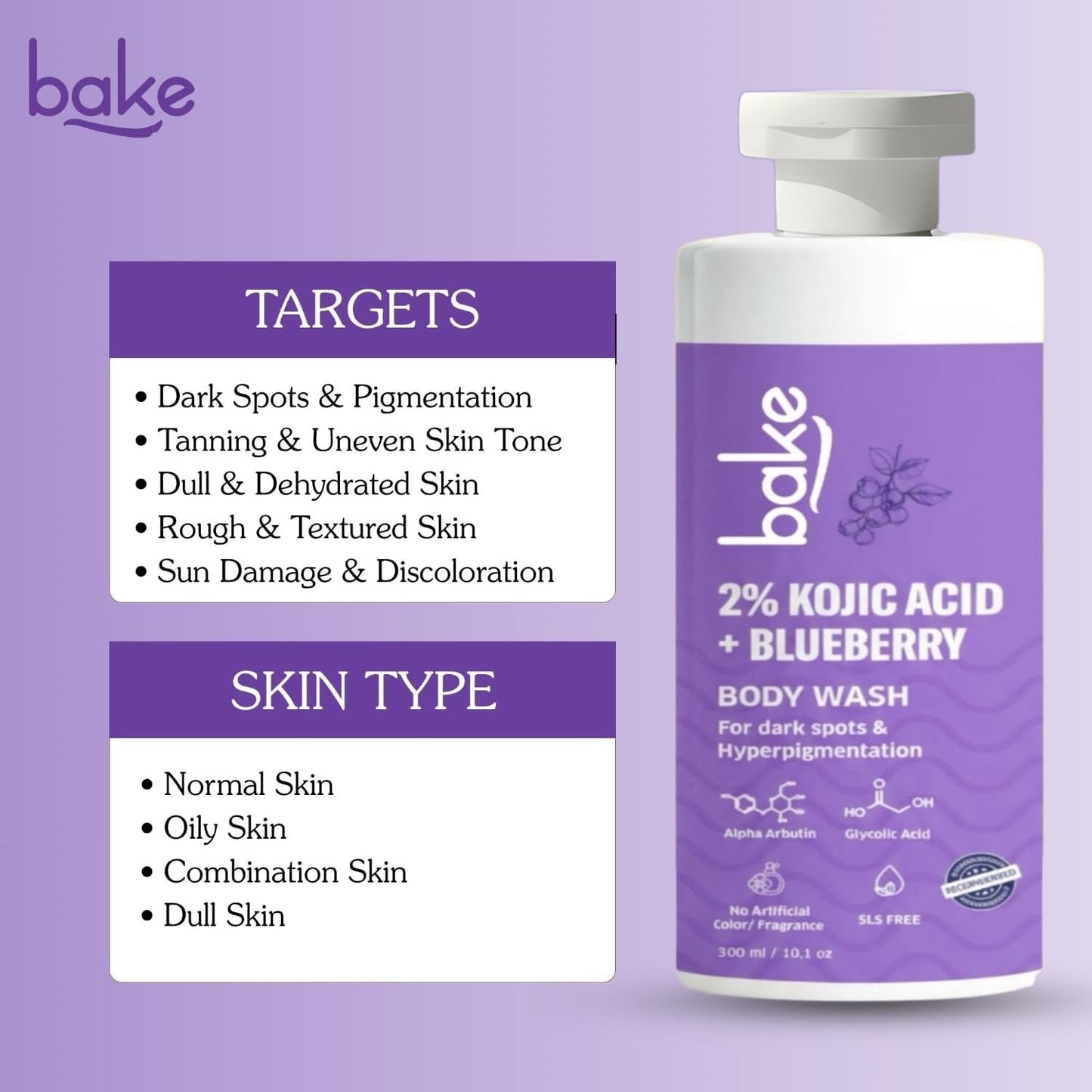 Bake 2% Kojic Acid Brightening Body Wash with Glycolic Acid & Alpha Arbutin - 250 ml