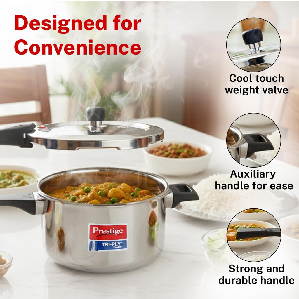Prestige Tri-Ply Svachh Outer Lid Pressure Cooker Combi Pack
