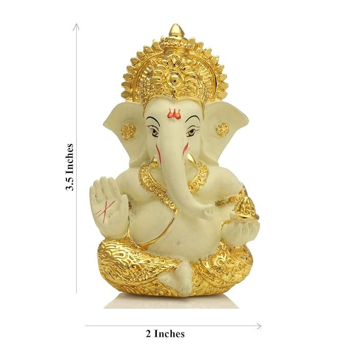 Ganesha for Car Dashboard Ganesh Statue Murti Gold Plated Terracotta Lord Ganpati Figurine Size: 3.5 x 2 inches Type 2