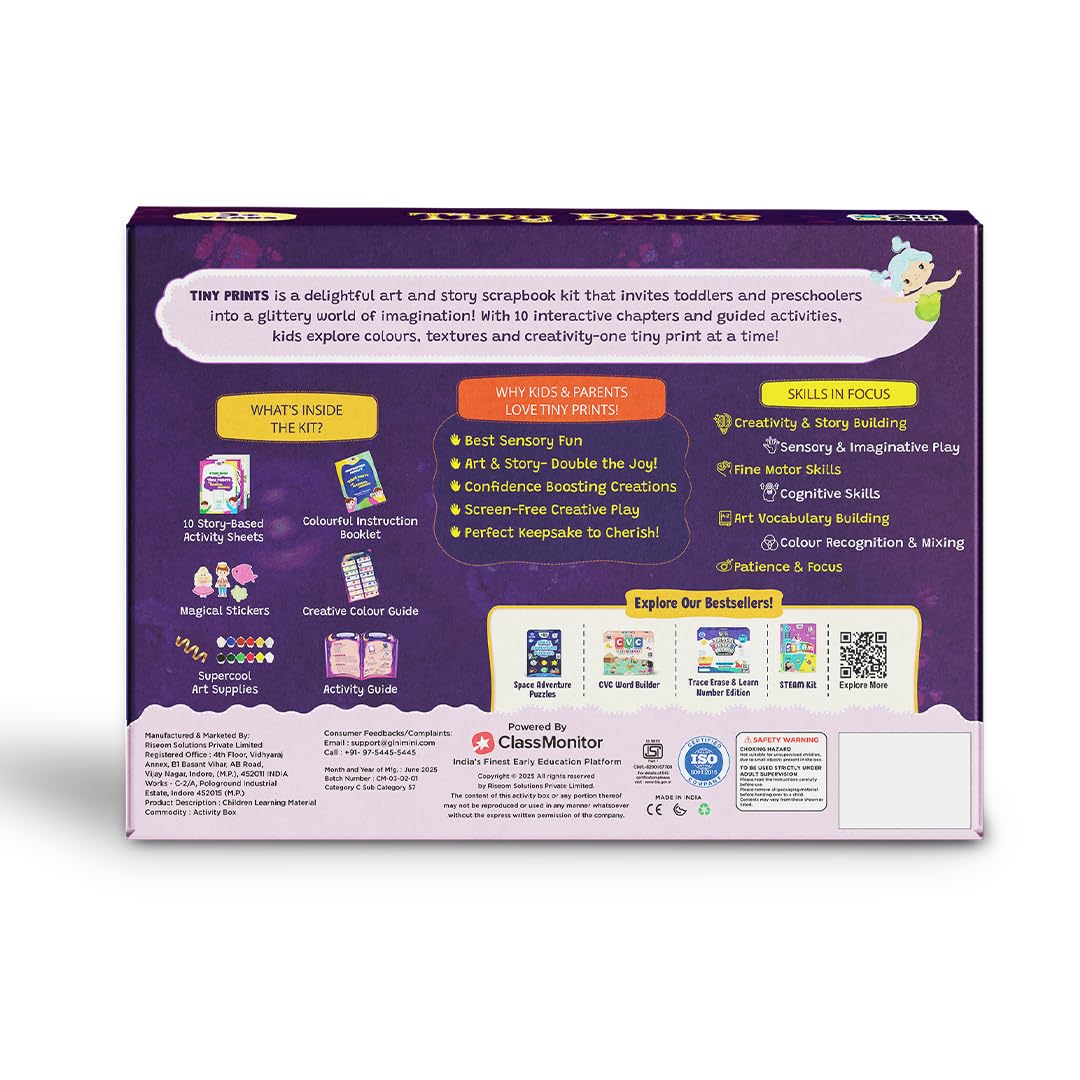 GiniMini Tiny Prints and The Magical Journey Art & Craft Kit for Kids 3–5 10 Story-Based Activities Fingerprint Painting Stickers DIY Scrapbook