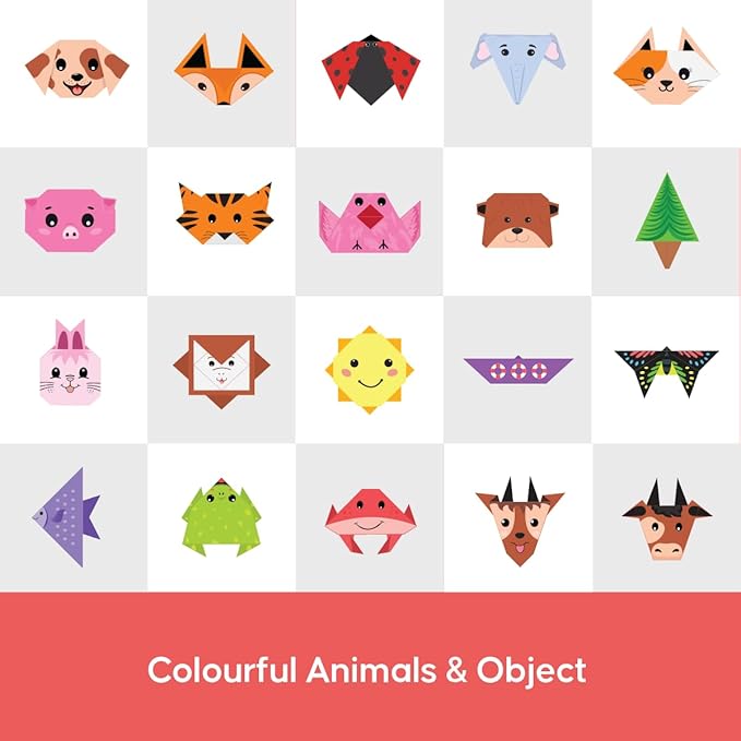 GiniMini Origami DIY Craft Kit for Kids 4+ 20-Sheet Fold Find & Colour Set with Riddle Scrapbook & Crayons Creativity & Motor Skills Builder Ideal Diwali Gift for Children