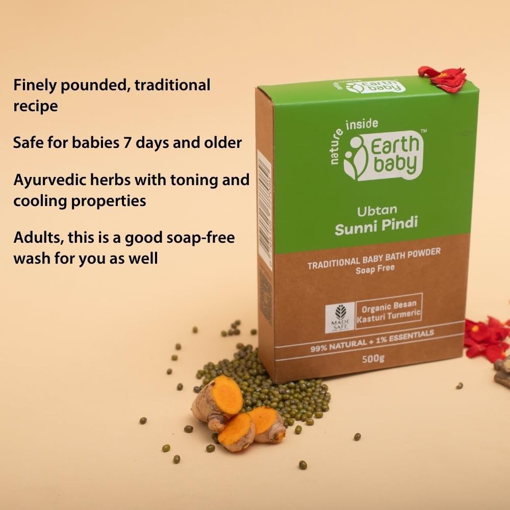 Earthbaby Ubtan Sunni Pindi Soap-free Natural Baby Bath Powder for Soft Glowing Skin - 500 gms