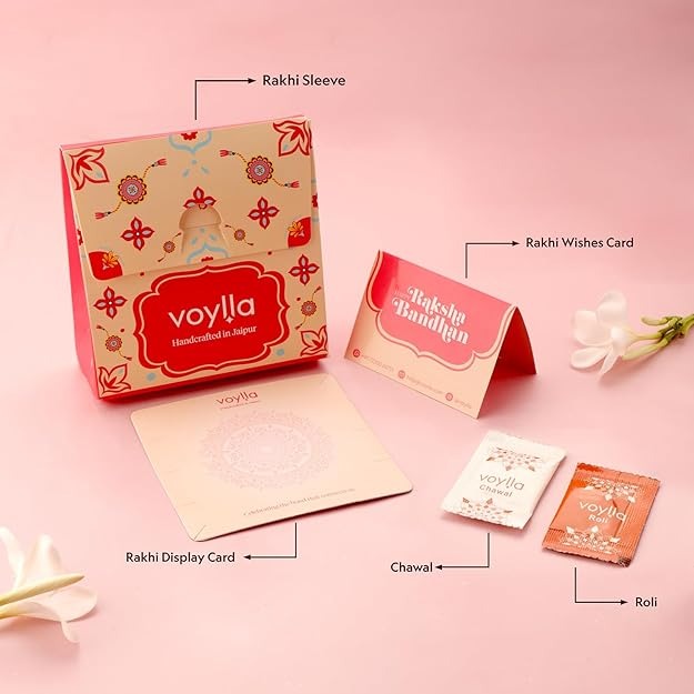 Voylla Meenakari Kundan Embellished Pink Floral Enamel Work Rakhi