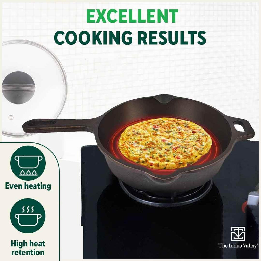 The Indus Valley Super Smooth Cast Iron Fry Pan with Glass Lid