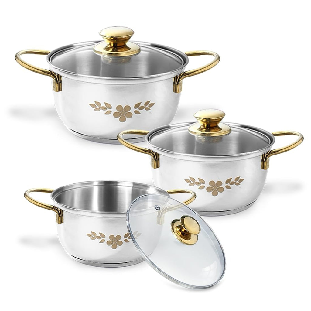 Wonderchef Gold Stanton Stainless Steel Casserole Set 3 Pcs