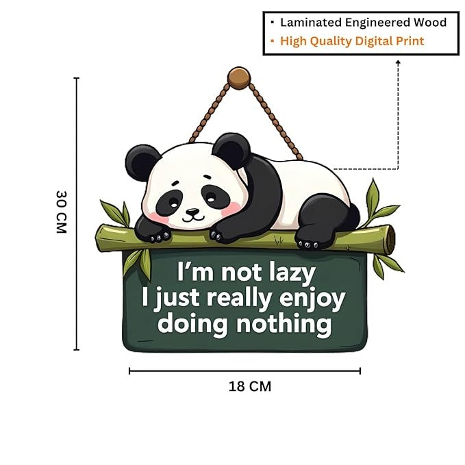 GiftOday Lazy Panda Printed Wooden Wall Hanging with Quotes Modern Painting Artworks
