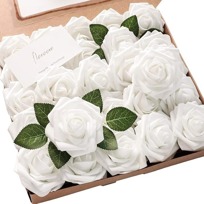 Artificial Flowers Roses 25pcs Real Looking Fake Roses w/Stem