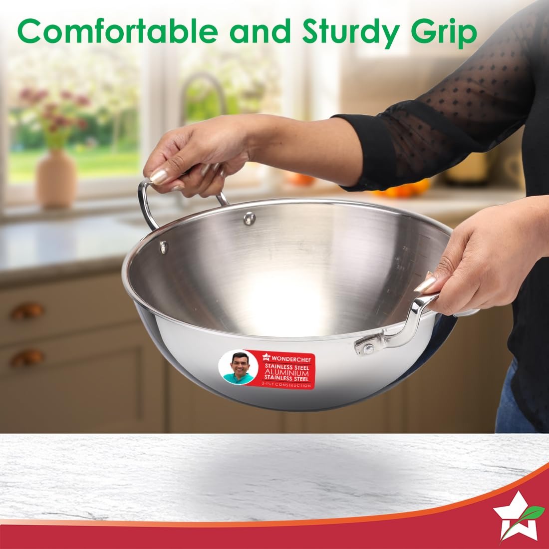 Wonderchef Stella Triply Stainless Steel Kadhai with Lid 20cm 1.6L