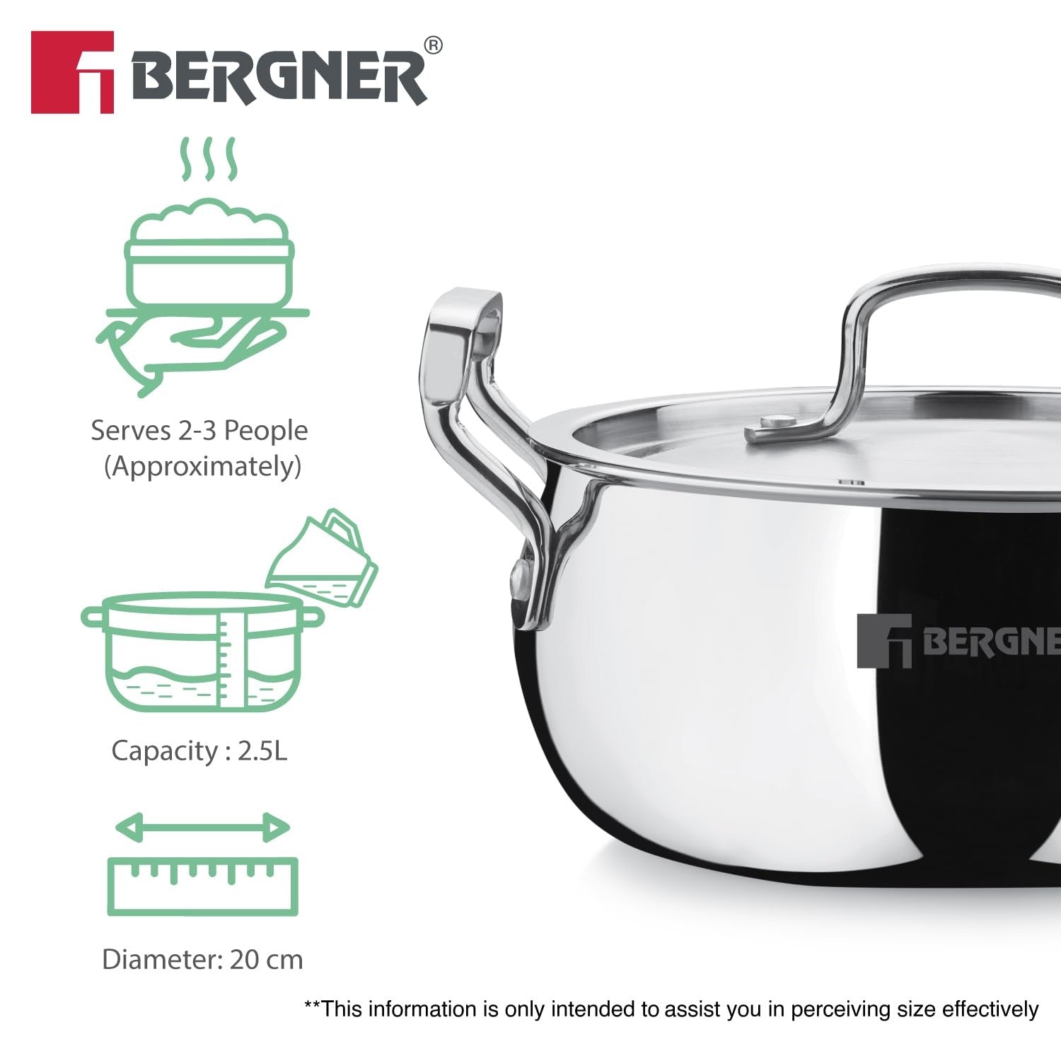 Bergner Tripro 20cm Tri-Ply Casserole (BGIN-661)