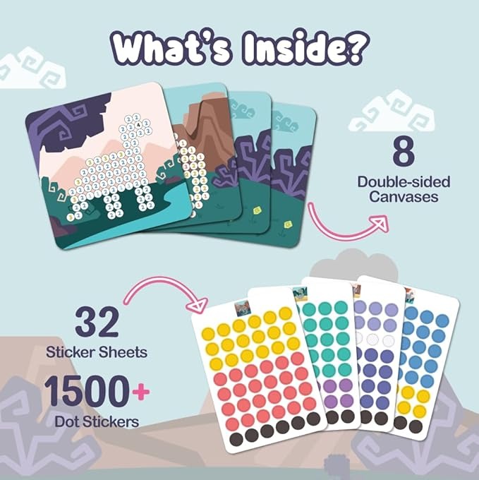 Binca Dotties Dot Art Activity Kit 1500+ Stickers 8 Dinosaurs DIY Dot Sticker Art Ages 4,5,6,7