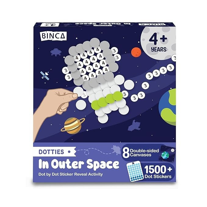Binca Dotties Dot Art Activity Kit Space 1500+ Stickers Mess-Free Activities, DIY Dot Sticker Art Ages 4,5,6,7