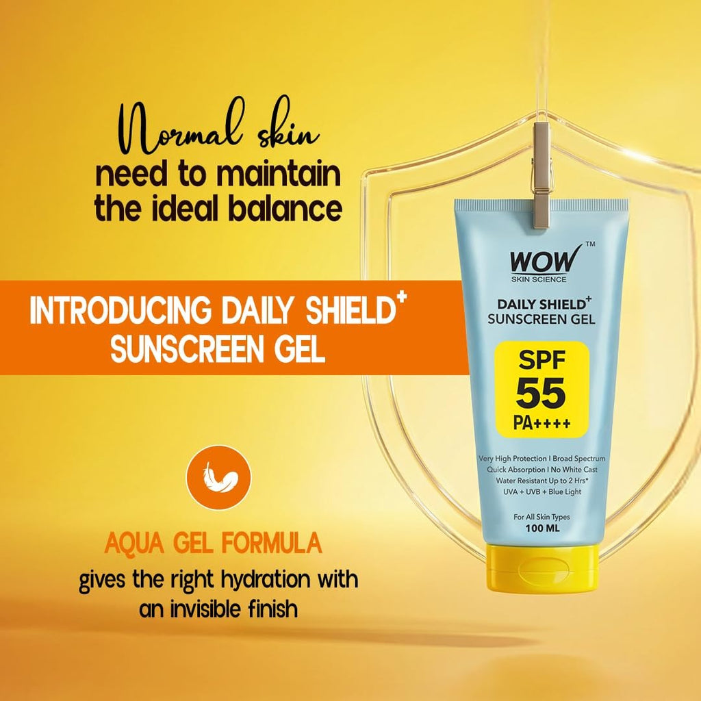 WOW Skin Science Daily Shield+ Sunscreen Gel SPF 55 PA++++ - 100 ml