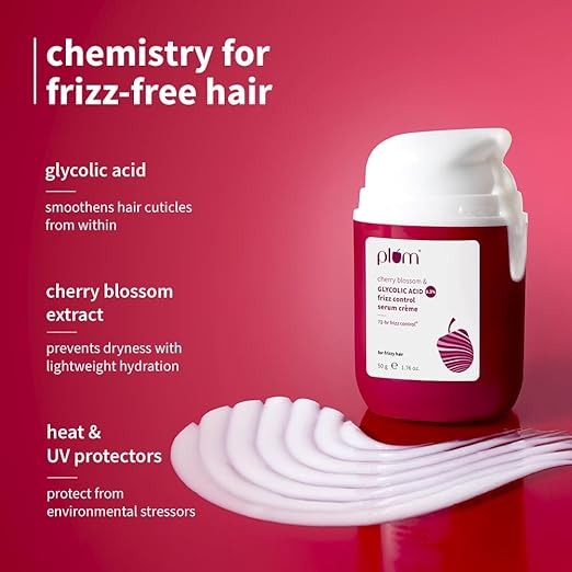Plum Cherry Blossom & 0.3% Glycolic Acid Frizz Control Hair Serum Creme - 50 gms