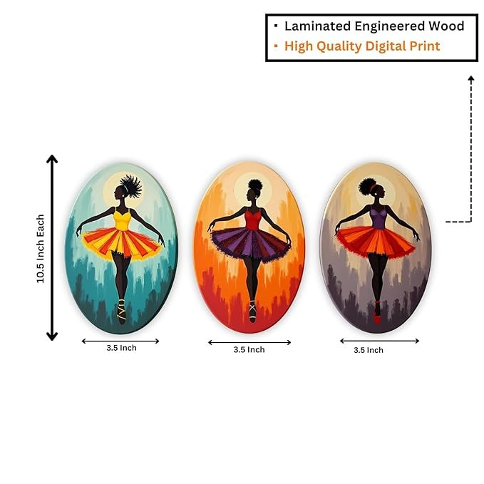 GiftOday Abstract Art Dancers Wood Wall Hanging Decoration Items Set of 3 Abstract Art
