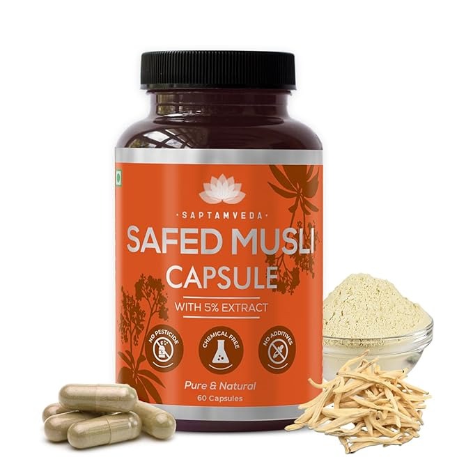 Saptamveda Natural Safed Musli Capsules with 5% Extract - 60 tabs
