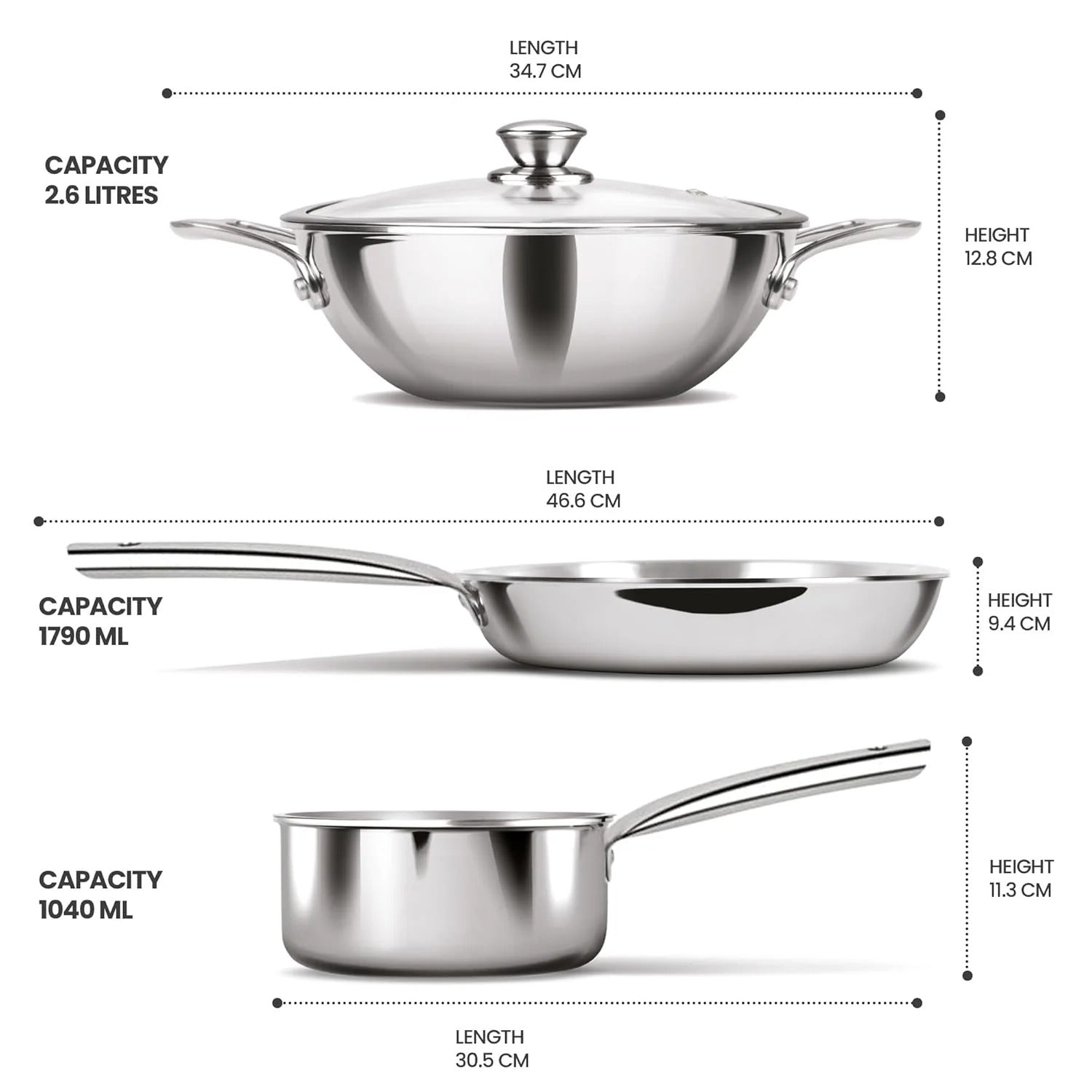 Milton ProCook Triply 4 Pcs Induction Cookware Set