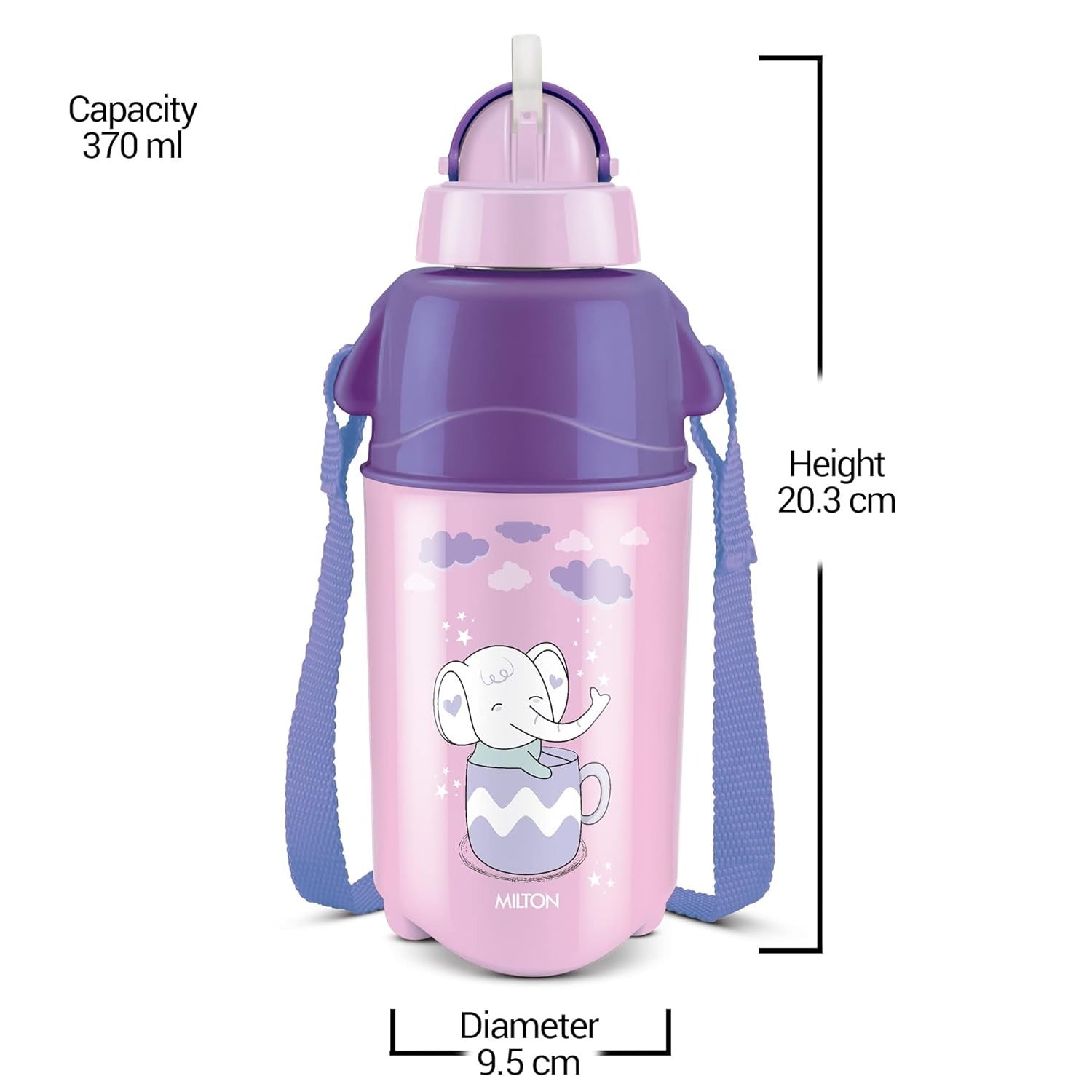 Milton Kool Trendy Plastic Insulated Water Bottle with Straw for Kids 370ml