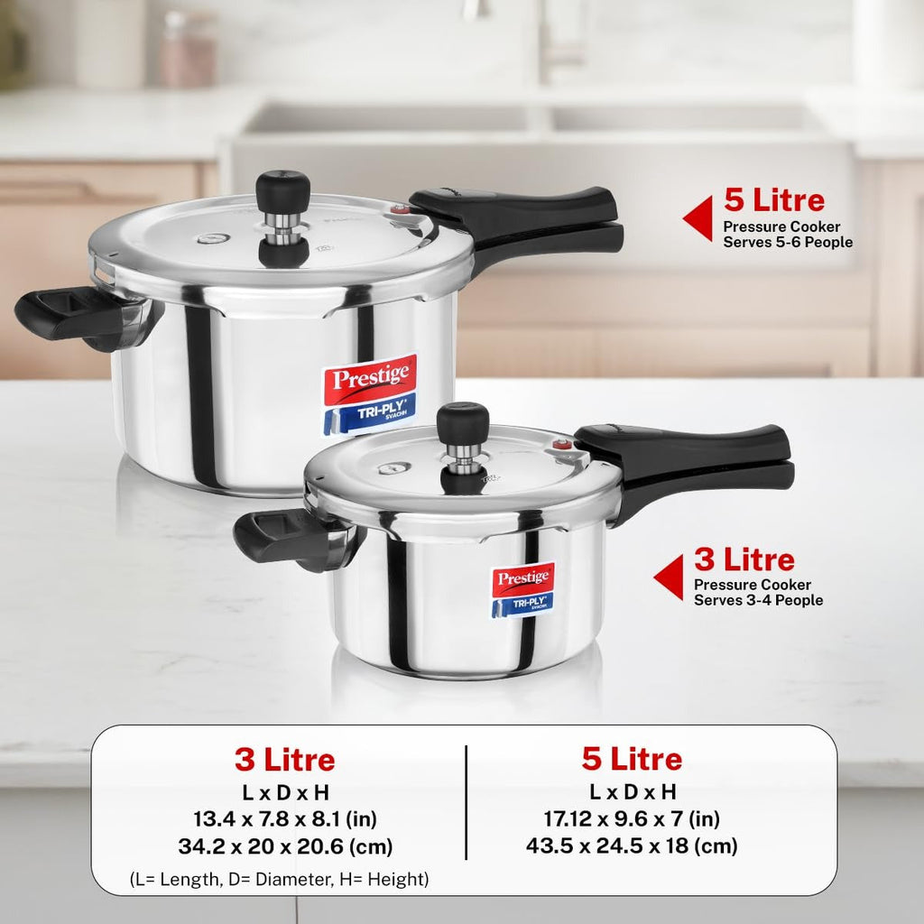 Prestige Tri-Ply Svachh Outer Lid Pressure Cooker Combi Pack
