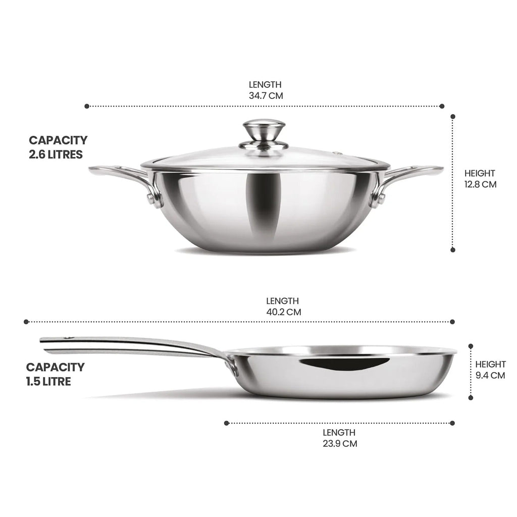 Milton ProCook Triply Stainless Steel 3 Pcs Induction Cookware Set