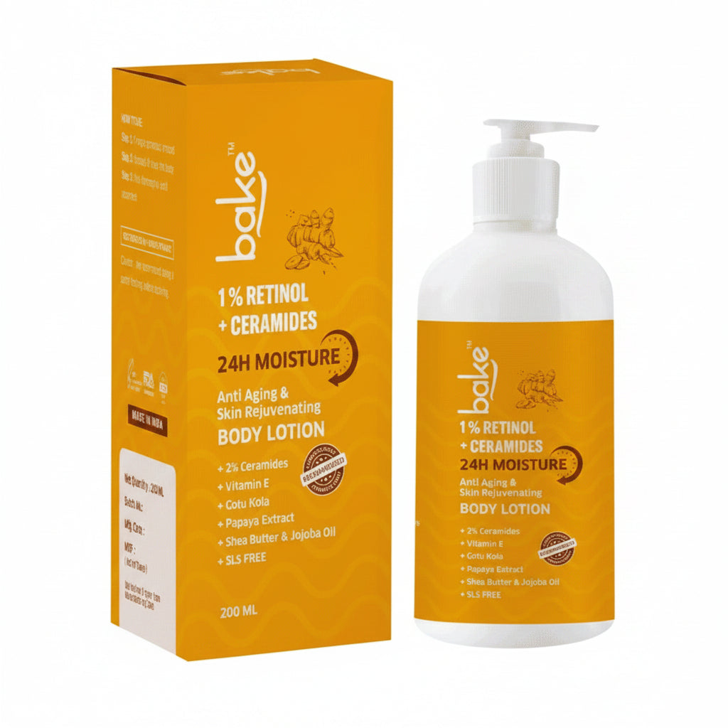 Bake 1% Retinol + Ceramides Body Lotion for 48H Moisture, Anti-Aging, Skin Repair & Rejuvenation - 200 ml