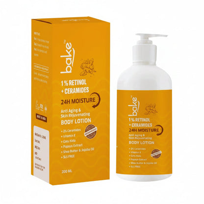 Bake 1% Retinol + Ceramides Body Lotion for 48H Moisture, Anti-Aging, Skin Repair & Rejuvenation - 200 ml