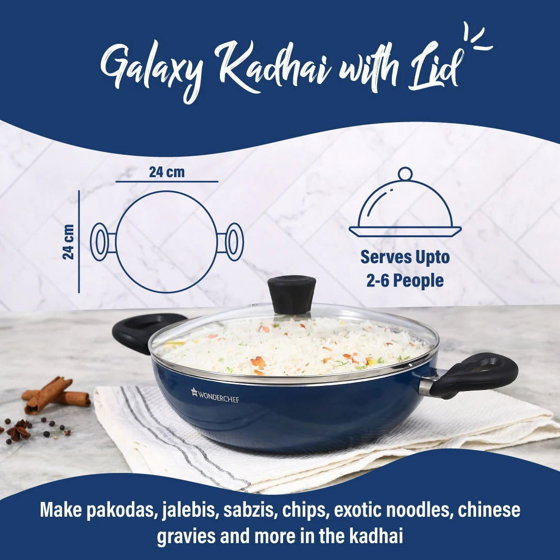 Wonderchef Galaxy Kadhai 24cm 2 Litres Midnight Blue