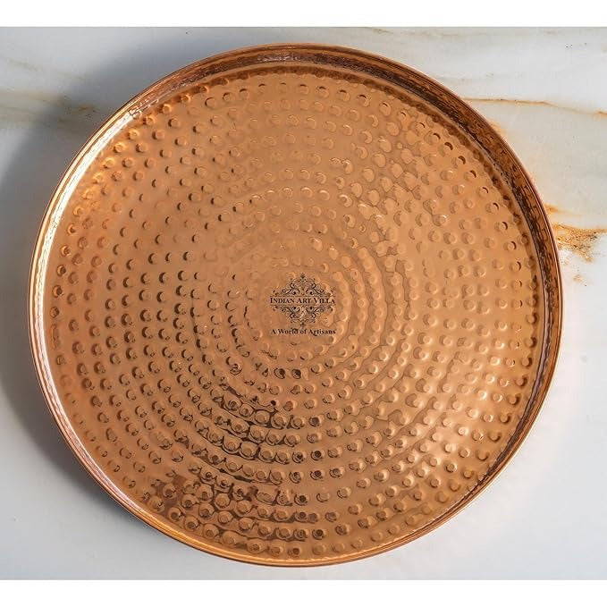 Indian Art Villa Hammered Copper Thali Plate Serveware & Dinnerware