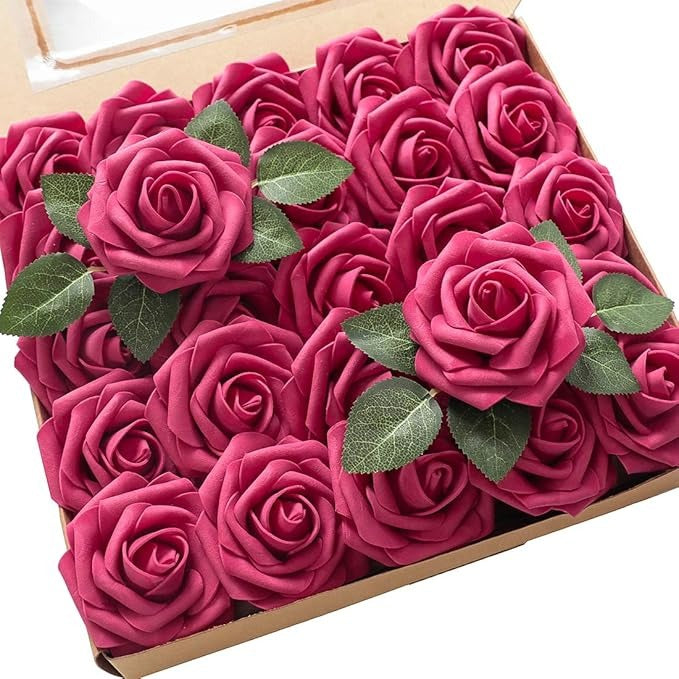 Artificial Flowers Roses 25pcs Real Looking Fake Roses w/Stem