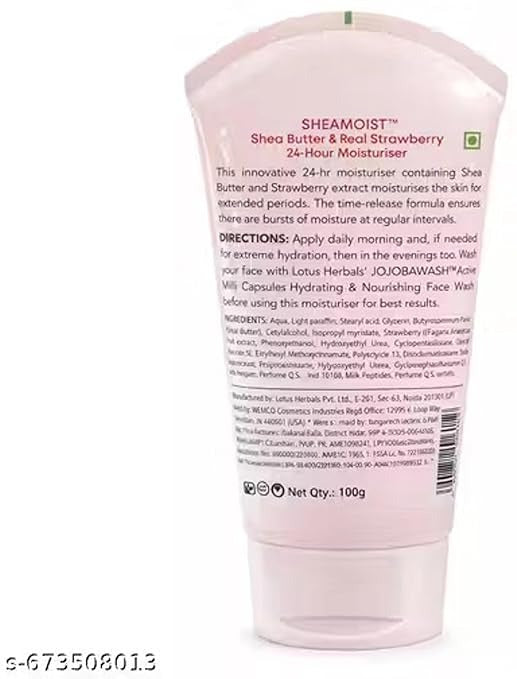 Lotus Herbals Sheamoist Shea Butter And Real Strawberry 24 Hour Moisturiser - 100 gms