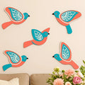 GiftOday Wooden 3D 5 Pieces Birds for Wall Art Panel  Wood Bird Folk Art Wall Hanging Style 6