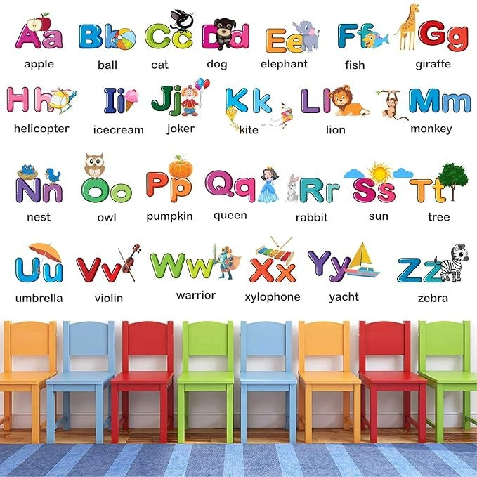StickMe Alphabets Wall Sticker for Kids Learning Educational Multicolour Vinyl Decal